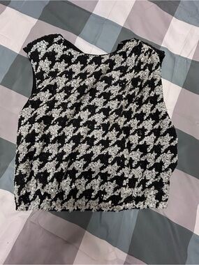 Express Black & White Sequin Houndstooth Crop Top